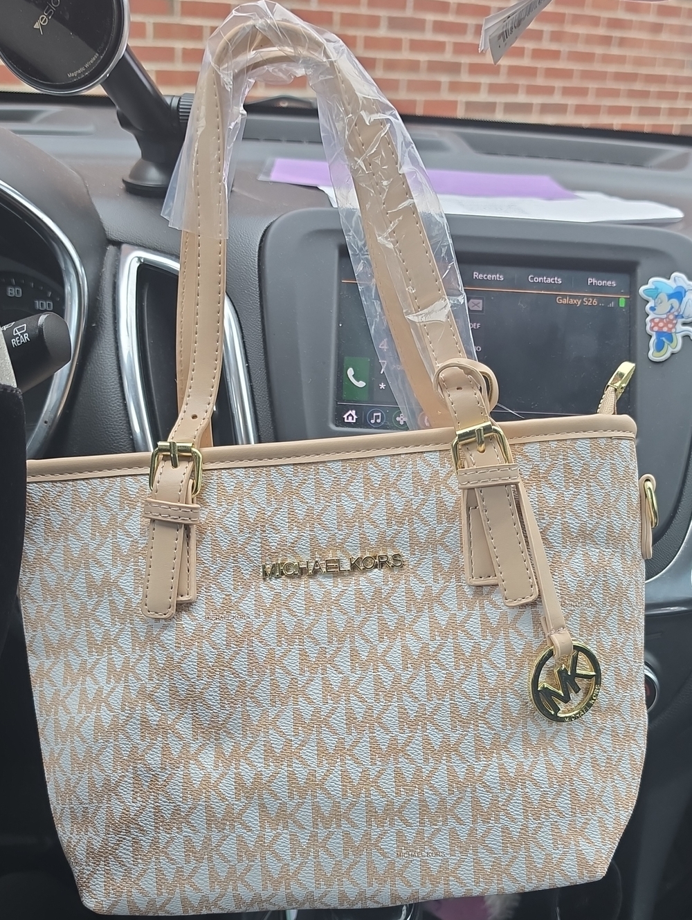 Michael Kors Beige and Cream Logo Shoulder Bag